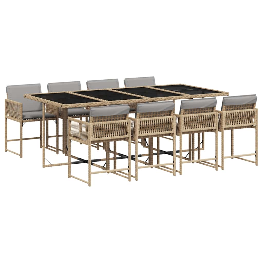 Set Pranzo da Giardino 9 pz con Cuscini Beige Misto Polyrattan | homemem39