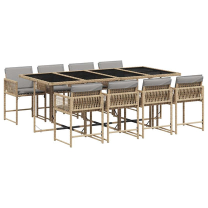Set Pranzo da Giardino 9 pz con Cuscini Beige Misto Polyrattan | homemem39