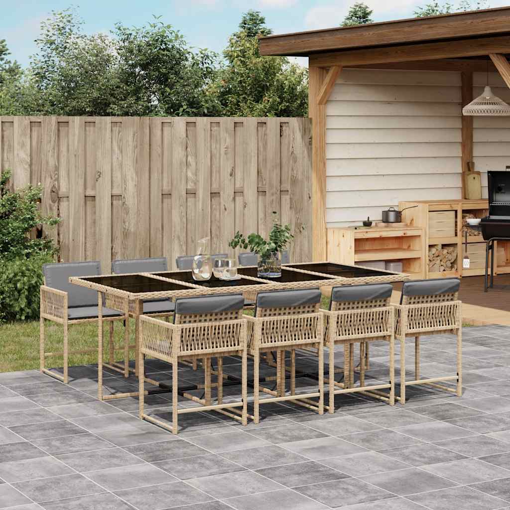 Set Pranzo da Giardino 9 pz con Cuscini Beige Misto Polyrattan | homemem39