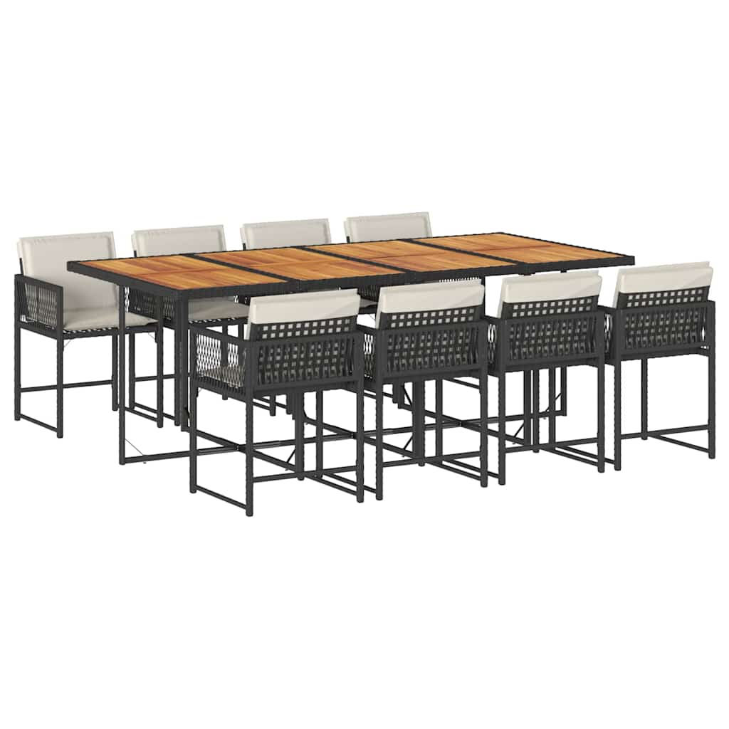 Set da Pranzo da Giardino 9 pz con Cuscini Nero in Polyrattan | homemem39