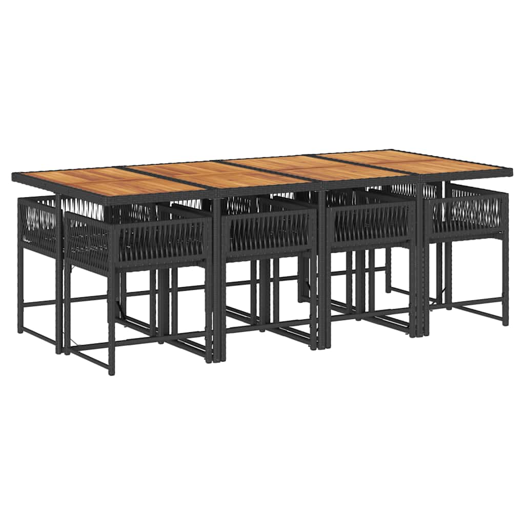 Set da Pranzo da Giardino 9 pz con Cuscini Nero in Polyrattan | homemem39