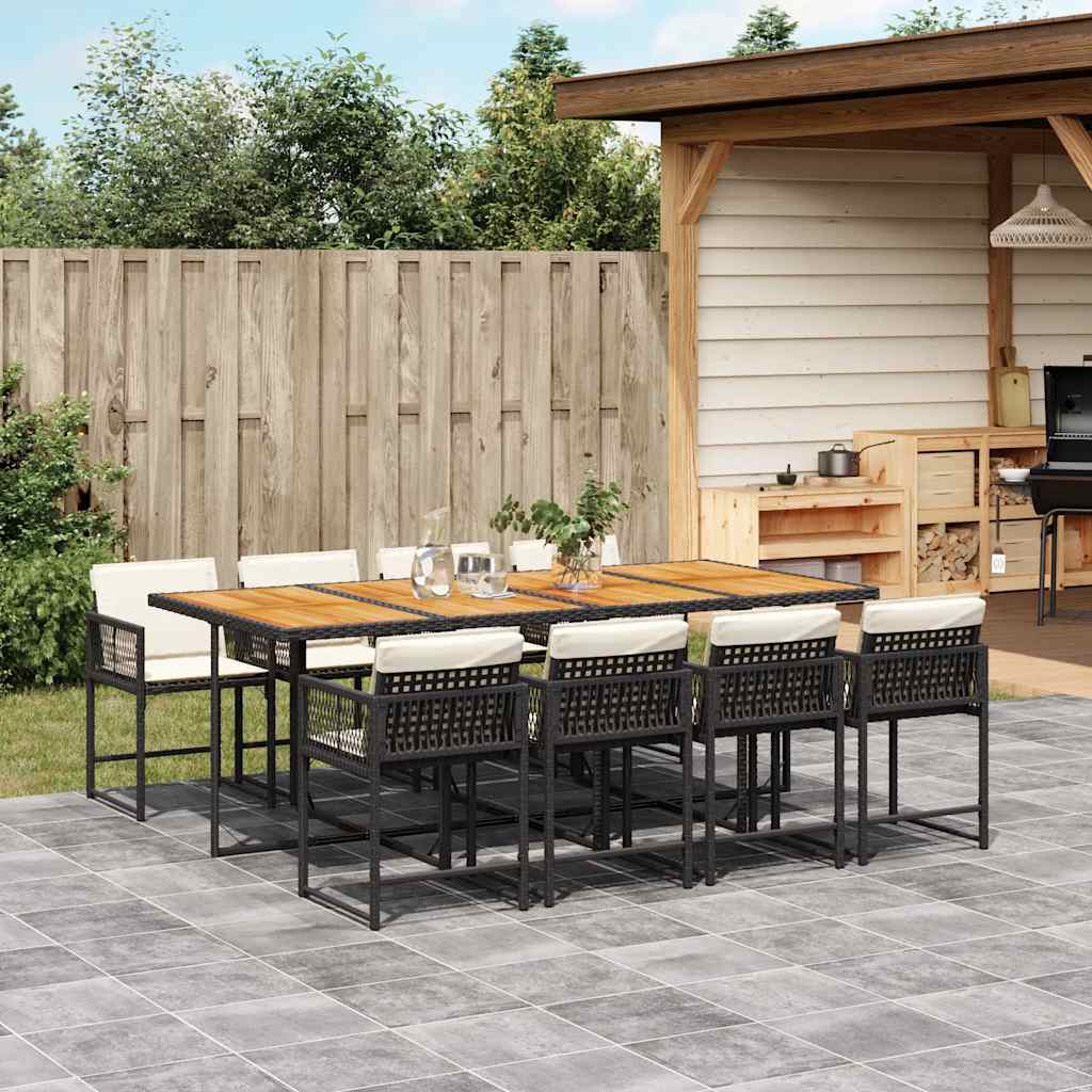 Set da Pranzo da Giardino 9 pz con Cuscini Nero in Polyrattan | homemem39