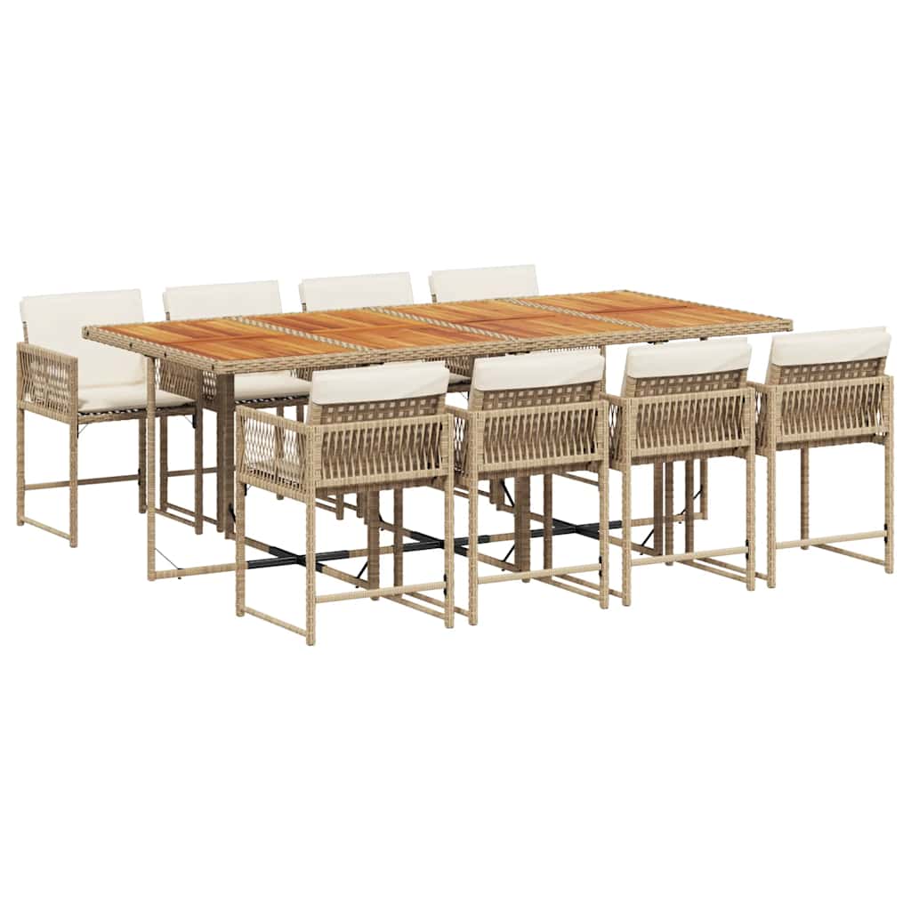 Set da Pranzo da Giardino 9 pz con Cuscini Beige in Polyrattan | homemem39