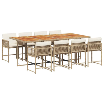 Set da Pranzo da Giardino 9 pz con Cuscini Beige in Polyrattan | homemem39