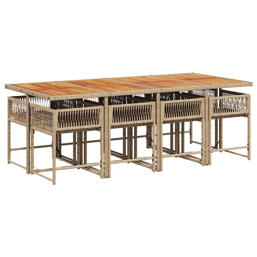 Set da Pranzo da Giardino 9 pz con Cuscini Beige in Polyrattan | homemem39