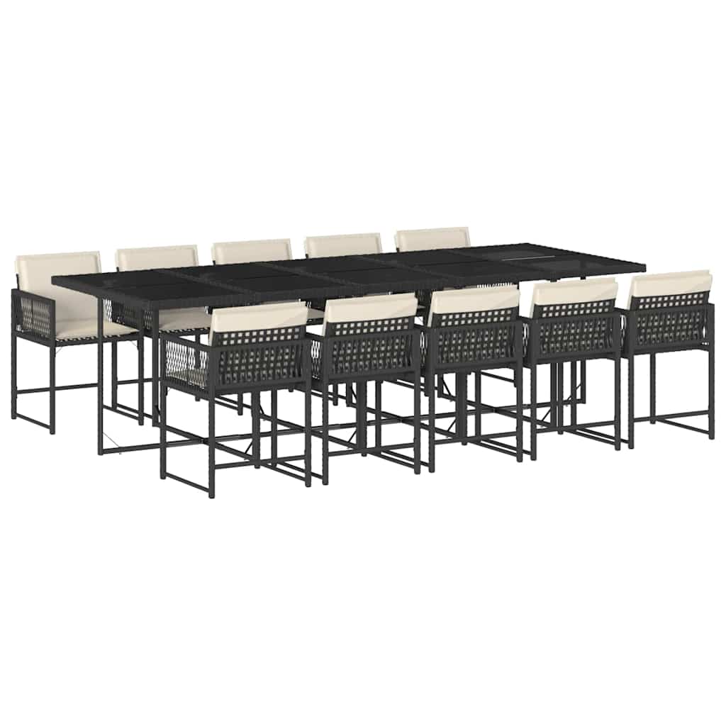 Set da Pranzo da Giardino 11 pz con Cuscini in Polyrattan Nero | homemem39