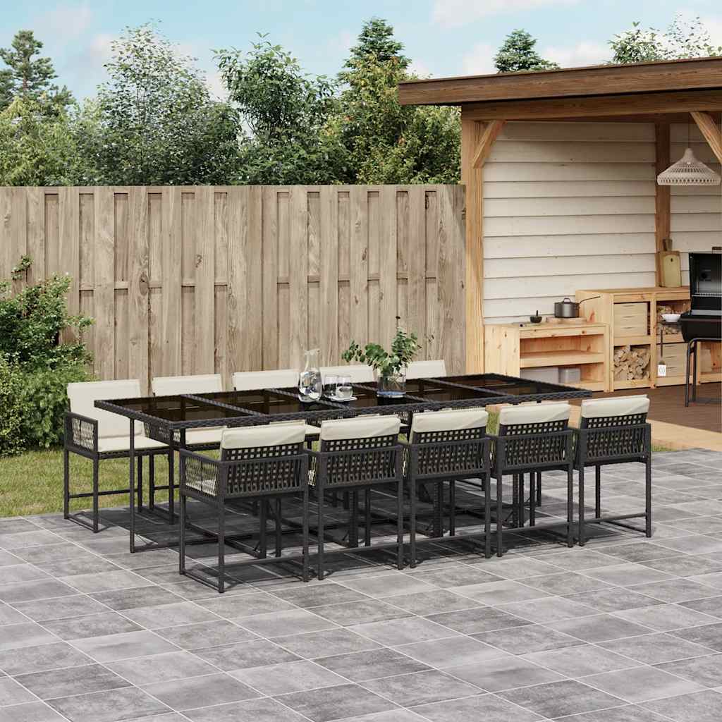 Set da Pranzo da Giardino 11 pz con Cuscini in Polyrattan Nero | homemem39