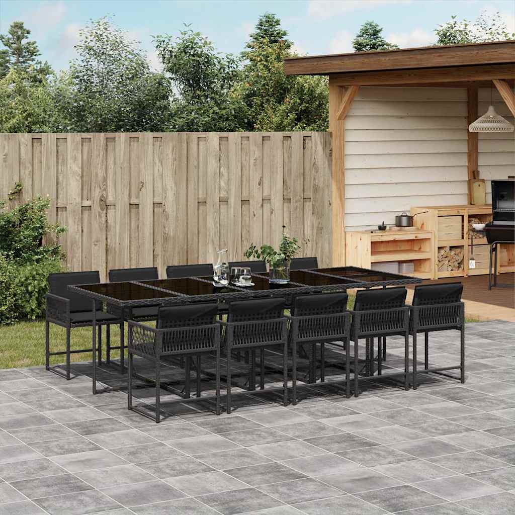 Set da Pranzo da Giardino 11 pz con Cuscini in Polyrattan Nero - homemem39