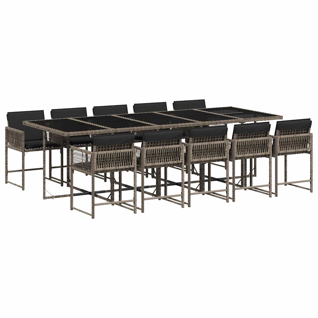 Set da Pranzo da Giardino 11pz con Cuscini in Polyrattan Grigio | homemem39