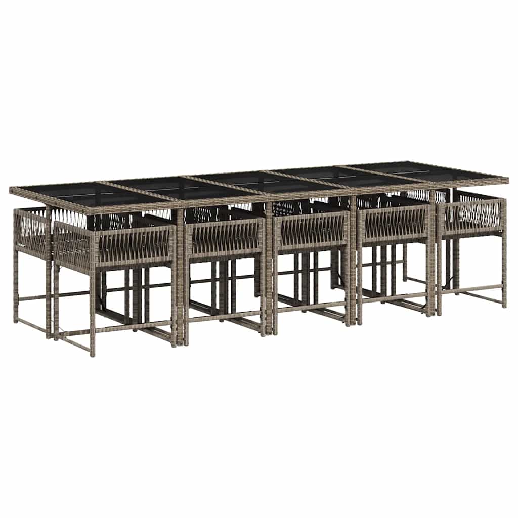Set da Pranzo da Giardino 11pz con Cuscini in Polyrattan Grigio | homemem39
