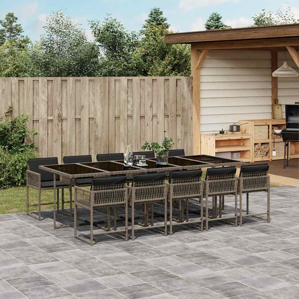 Set da Pranzo da Giardino 11pz con Cuscini in Polyrattan Grigio | homemem39