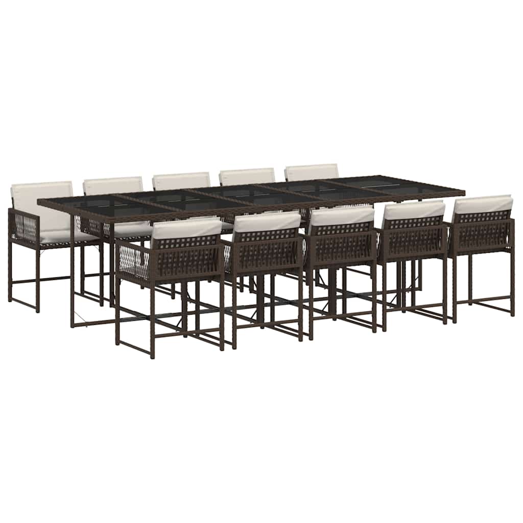 Set da Pranzo da Giardino 11 pz con Cuscini Polyrattan Marrone | homemem39