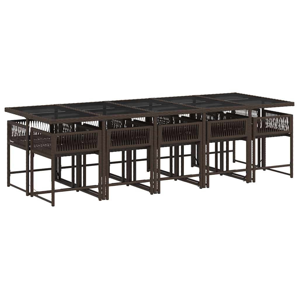 Set da Pranzo da Giardino 11 pz con Cuscini Polyrattan Marrone | homemem39