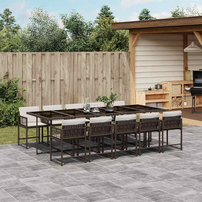 Set da Pranzo da Giardino 11 pz con Cuscini Polyrattan Marrone | homemem39