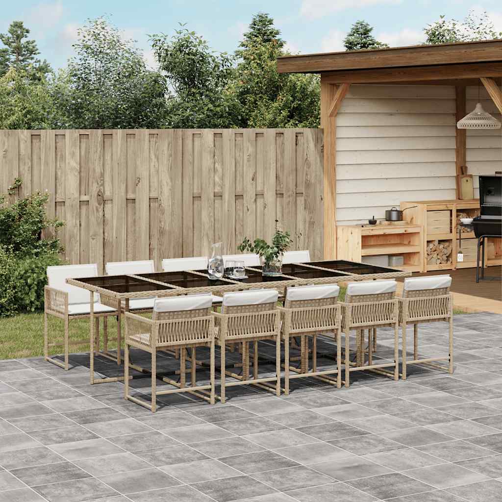Set da Pranzo da Giardino 11 pz con Cuscini Beige in Polyrattan | homemem39