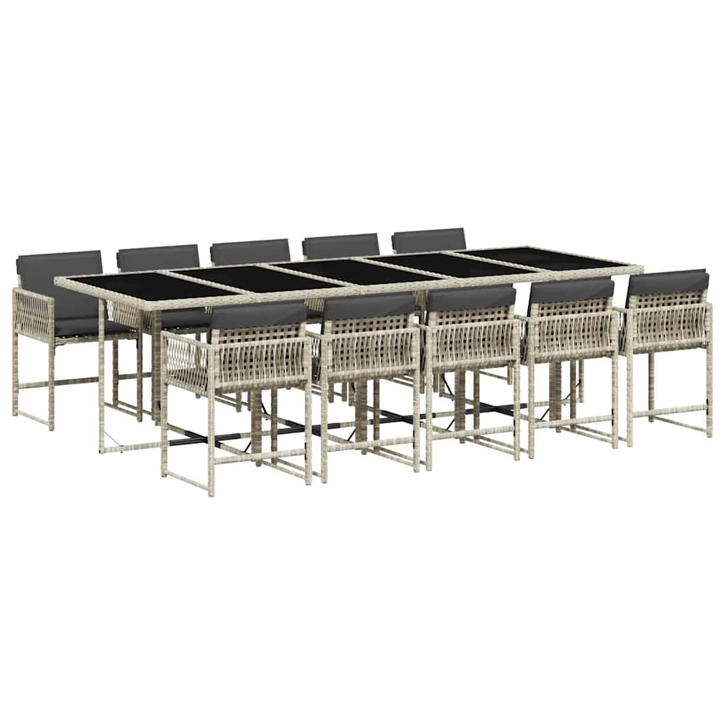 Set Pranzo Giardino 11pz con Cuscini Grigio Chiaro Polyrattan | homemem39