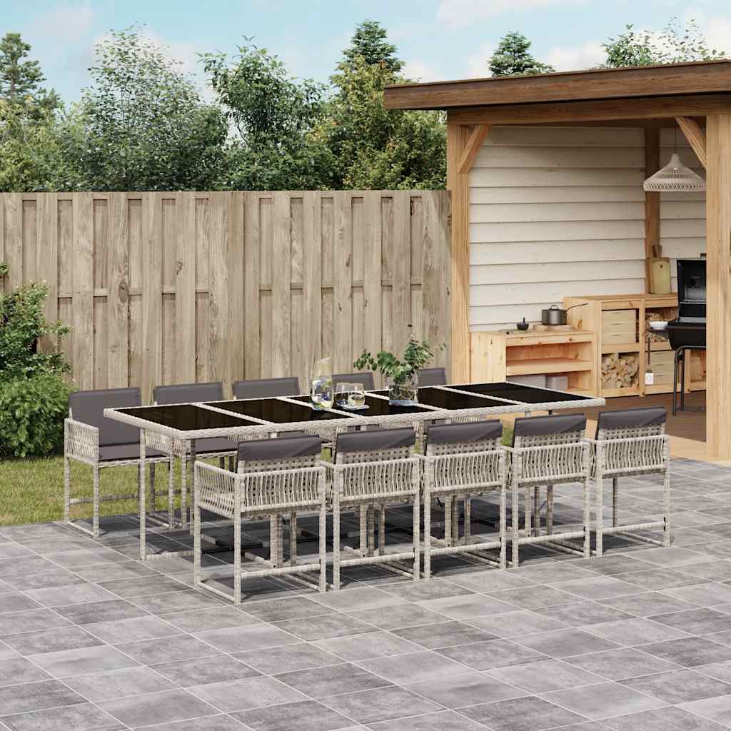 Set Pranzo Giardino 11pz con Cuscini Grigio Chiaro Polyrattan | homemem39