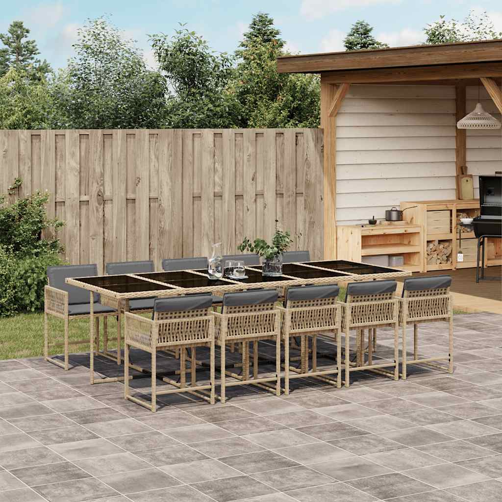 Set Pranzo da Giardino 11 pz con Cuscini Beige Misto Polyrattan