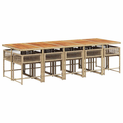 Set da Pranzo da Giardino 11 pz con Cuscini Beige in Polyrattan