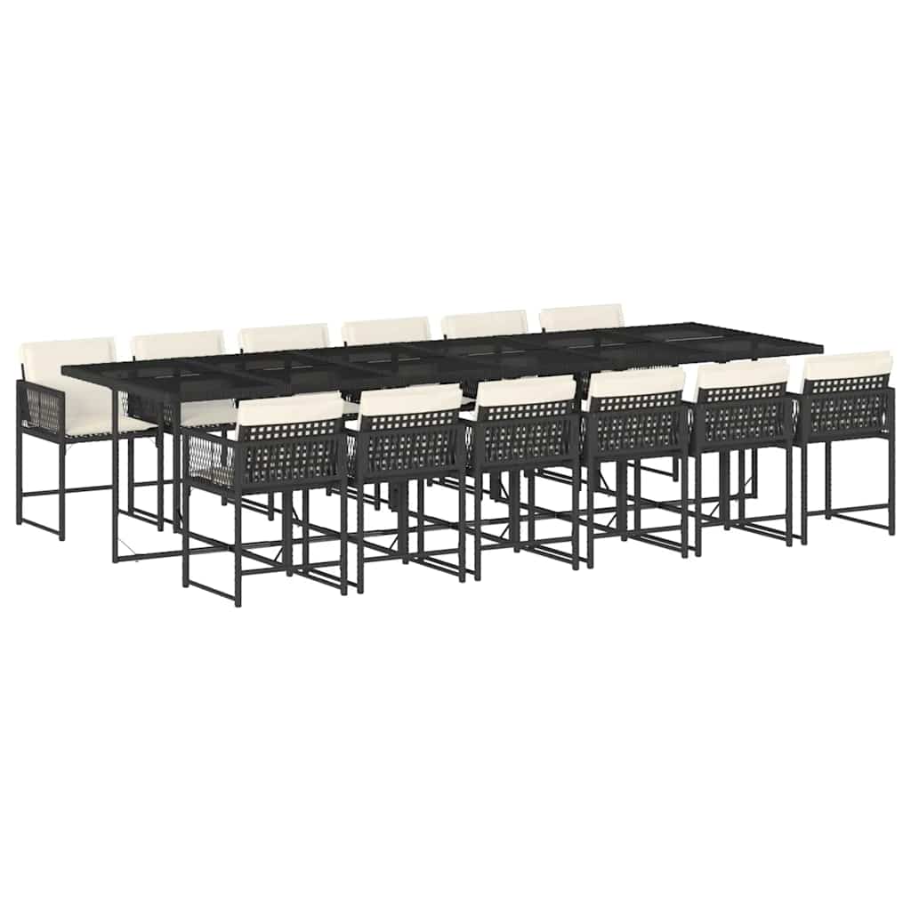 Set da Pranzo da Giardino 13pz con Cuscini Nero in Polyrattan | homemem39