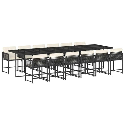 Set da Pranzo da Giardino 13pz con Cuscini Nero in Polyrattan | homemem39