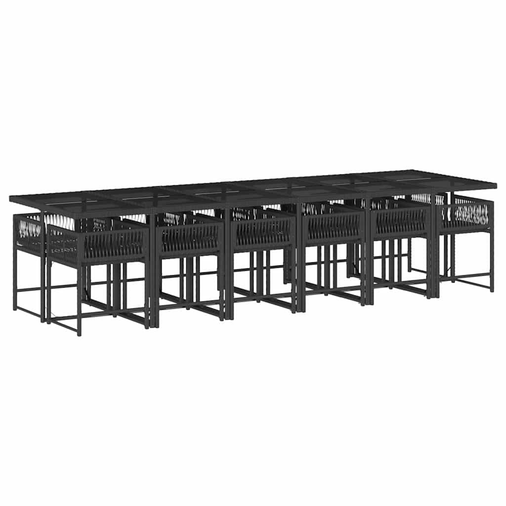 Set da Pranzo da Giardino 13pz con Cuscini Nero in Polyrattan | homemem39