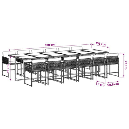 Set da Pranzo da Giardino 13pz con Cuscini Nero in Polyrattan | homemem39