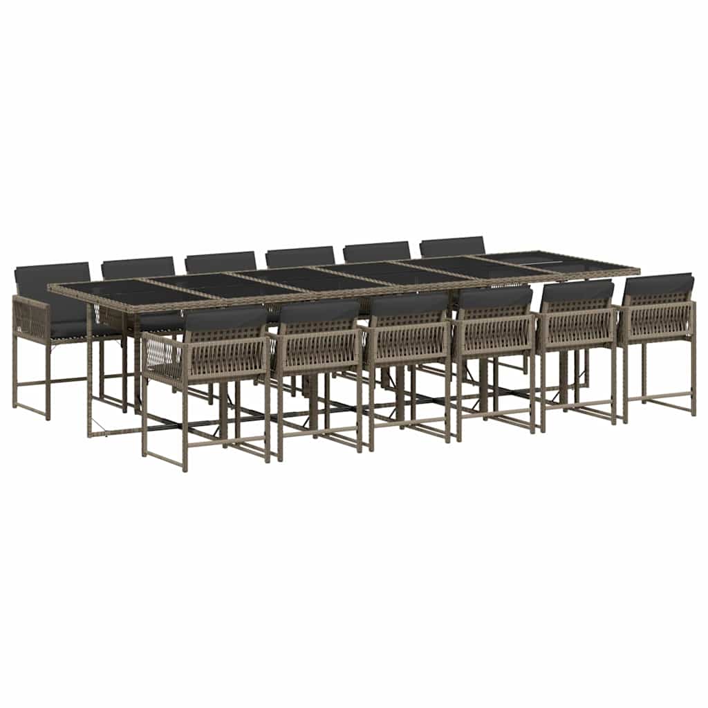 Set da Pranzo da Giardino 13pz con Cuscini Grigio in Polyrattan - homemem39