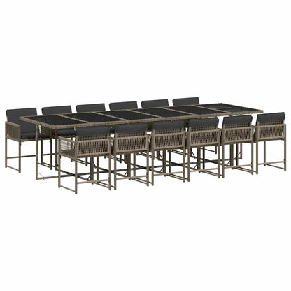 Set da Pranzo da Giardino 13pz con Cuscini Grigio in Polyrattan - homemem39
