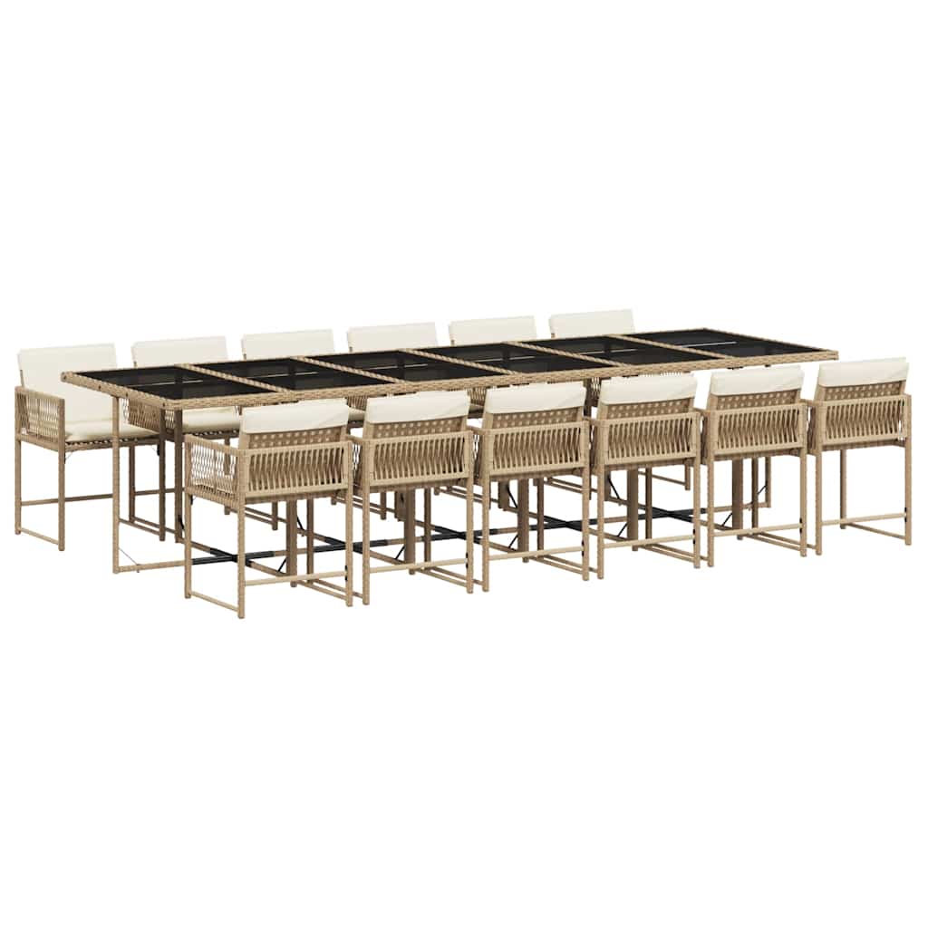 Set da Pranzo da Giardino 13 pz con Cuscini Beige in Polyrattan | homemem39
