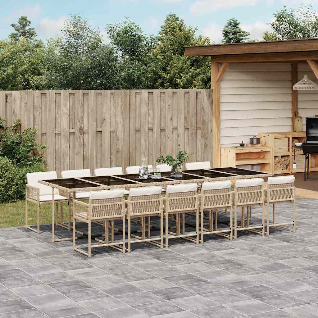 Set da Pranzo da Giardino 13 pz con Cuscini Beige in Polyrattan | homemem39