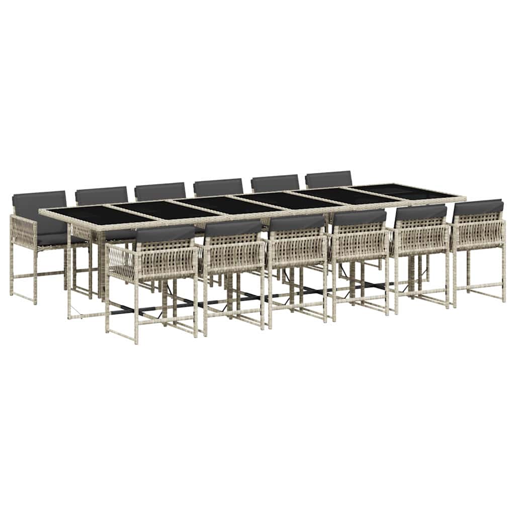 Set da Pranzo da Giardino 13pz con Cuscini Grigio in Polyrattan | homemem39