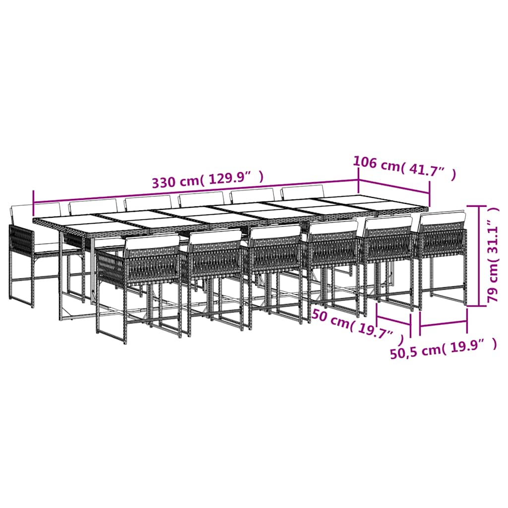 Set da Pranzo da Giardino 13pz con Cuscini Grigio in Polyrattan | homemem39