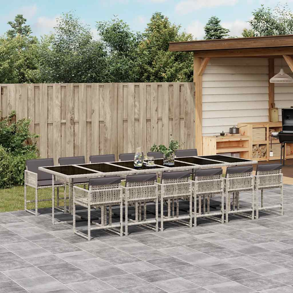 Set da Pranzo da Giardino 13pz con Cuscini Grigio in Polyrattan | homemem39