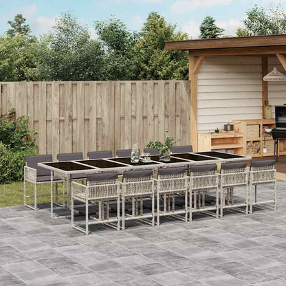 Set da Pranzo da Giardino 13pz con Cuscini Grigio in Polyrattan | homemem39