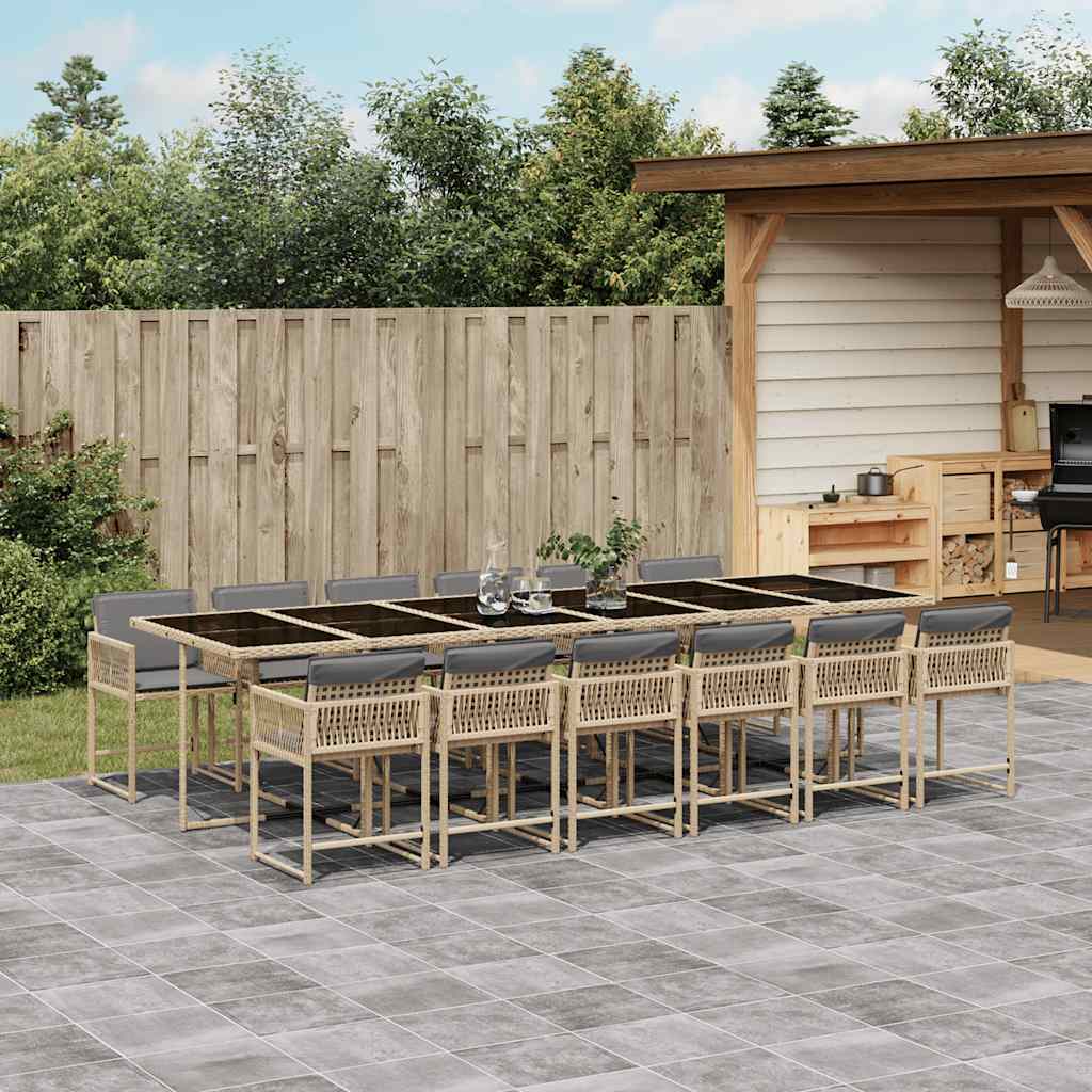 Set Pranzo da Giardino 13 pz con Cuscini Beige Misto Polyrattan