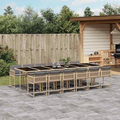 Set Pranzo da Giardino 13 pz con Cuscini Beige Misto Polyrattan