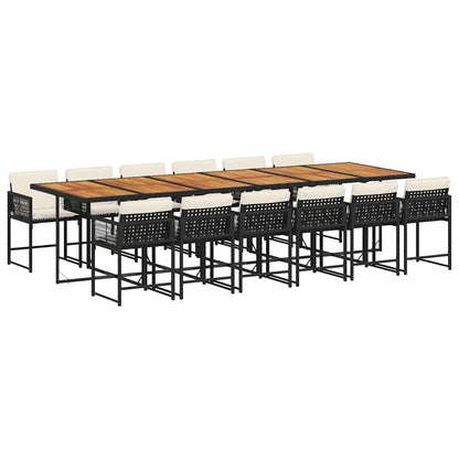 Set da Pranzo da Giardino 13pz con Cuscini Nero in Polyrattan