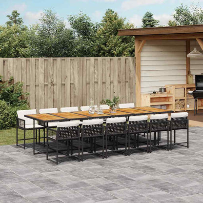Set da Pranzo da Giardino 13pz con Cuscini Nero in Polyrattan