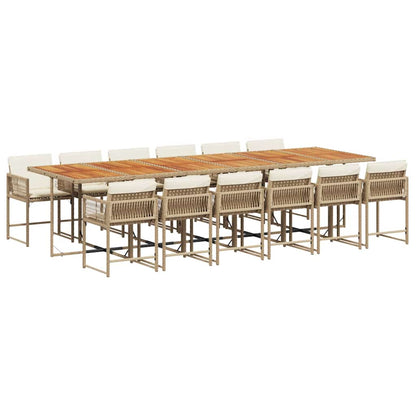 Set da Pranzo da Giardino 13 pz con Cuscini Beige in Polyrattan