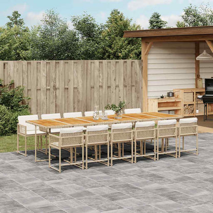 Set da Pranzo da Giardino 13 pz con Cuscini Beige in Polyrattan