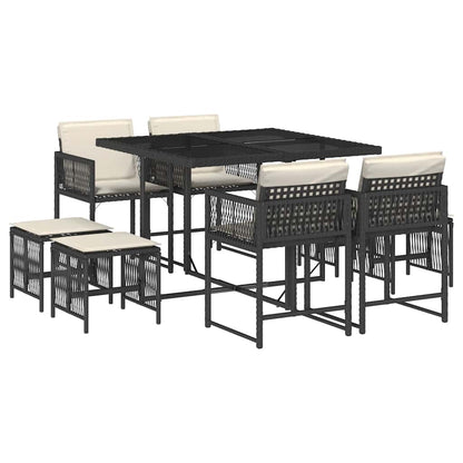 Set da Pranzo da Giardino 9 pz con Cuscini Nero in Polyrattan | homemem39