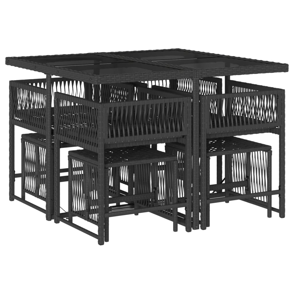 Set da Pranzo da Giardino 9 pz con Cuscini Nero in Polyrattan - homemem39