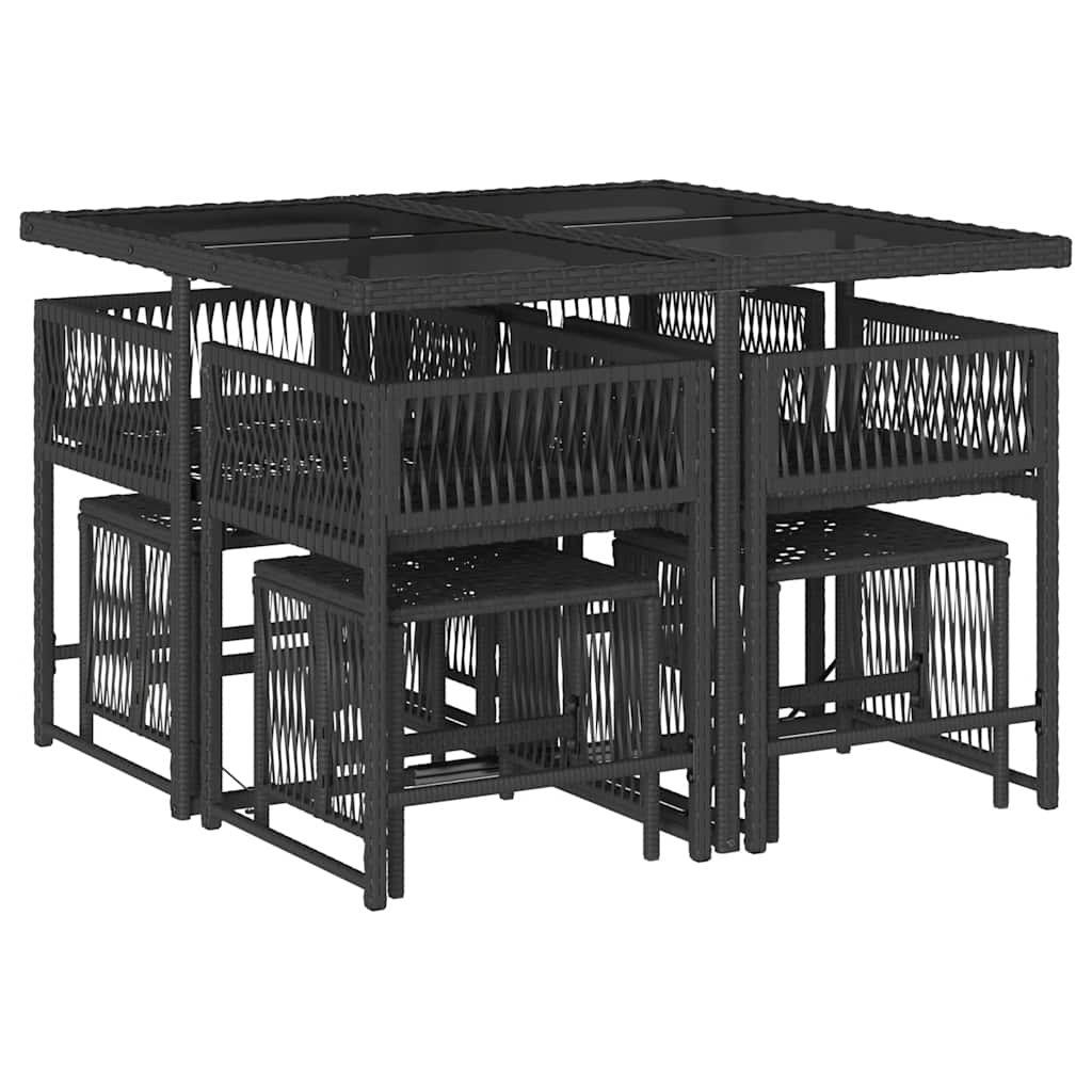 Set da Pranzo da Giardino 9 pz con Cuscini Nero in Polyrattan | homemem39