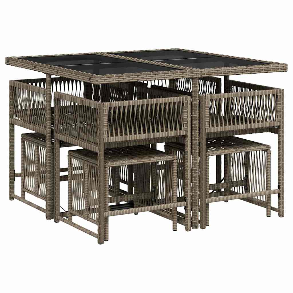 Set da Pranzo da Giardino 9 pz con Cuscini in Polyrattan Grigio