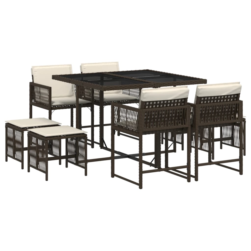 Set da Pranzo da Giardino 9pz con Cuscini Marrone in Polyrattan - homemem39