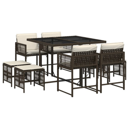 Set da Pranzo da Giardino 9pz con Cuscini Marrone in Polyrattan - homemem39