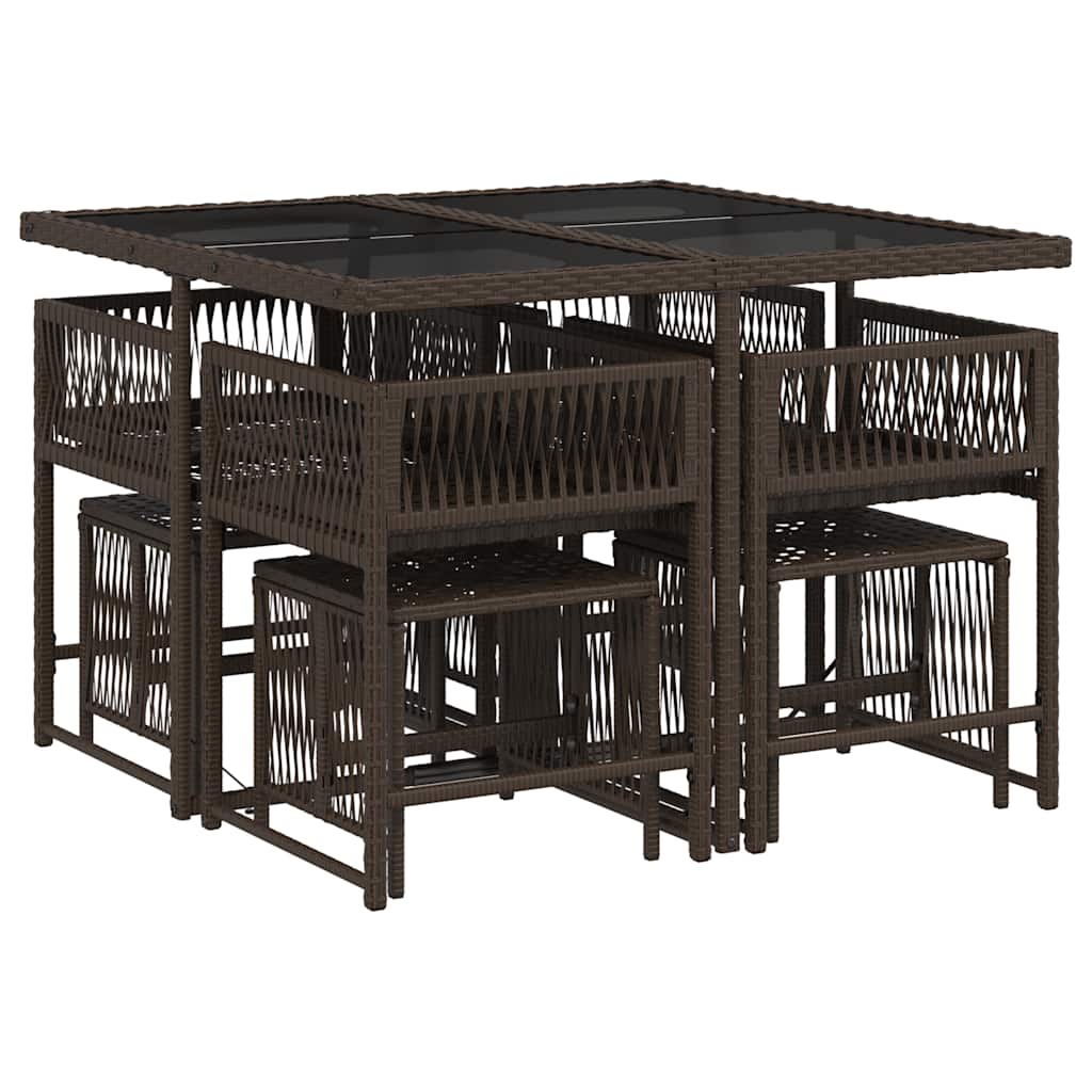 Set da Pranzo da Giardino 9pz con Cuscini Marrone in Polyrattan | homemem39