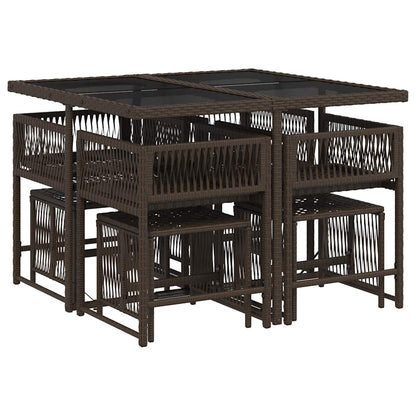 Set da Pranzo da Giardino 9pz con Cuscini Marrone in Polyrattan | homemem39