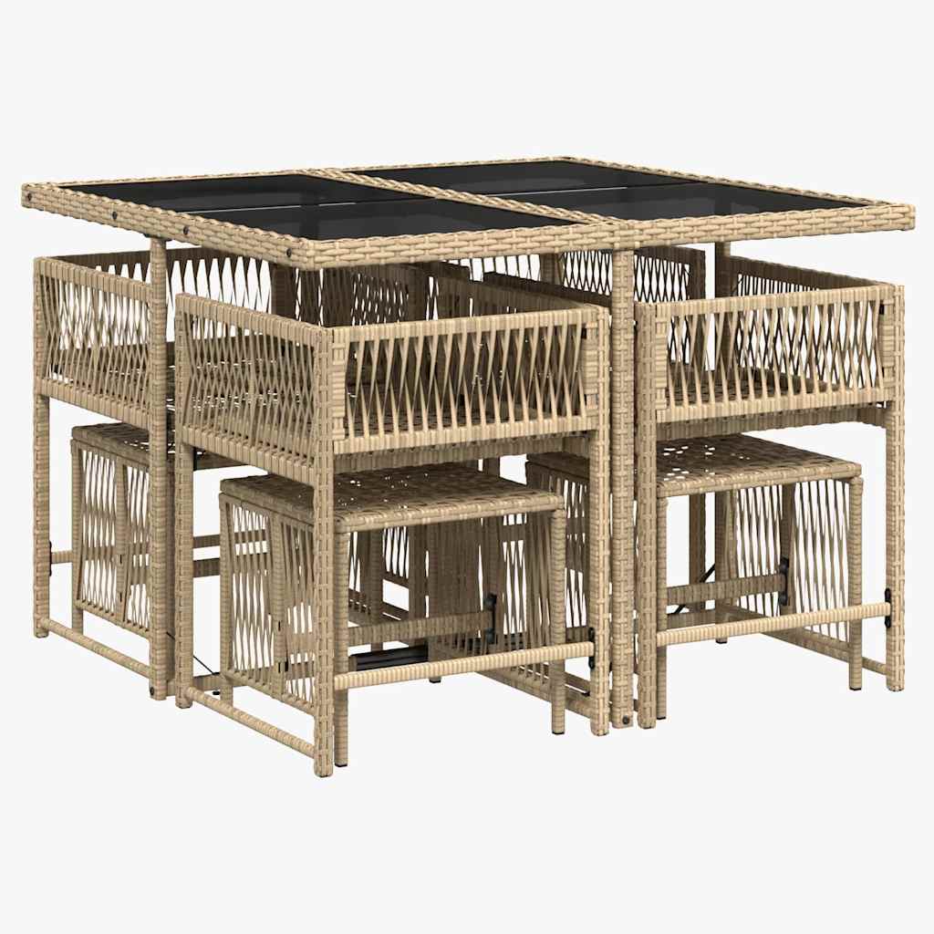 Set da Pranzo da Giardino 9 pz con Cuscini Beige in Polyrattan | homemem39